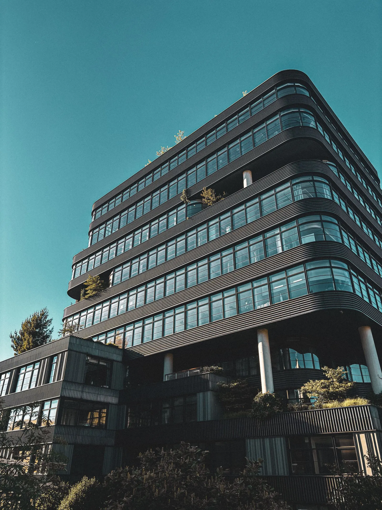 Modern corporate office building with a glass facade